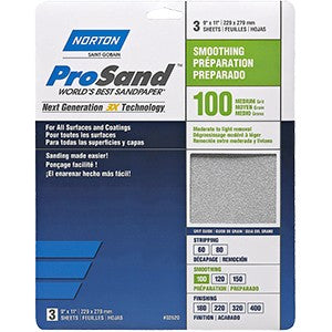 Norton ProSand 9" x 11" Sheet 3Pk 60 - 220 Grit- Paintpourri