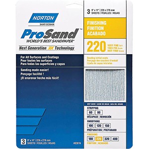 Norton ProSand 9" x 11" Sheet 3Pk 60 - 220 Grit- Paintpourri