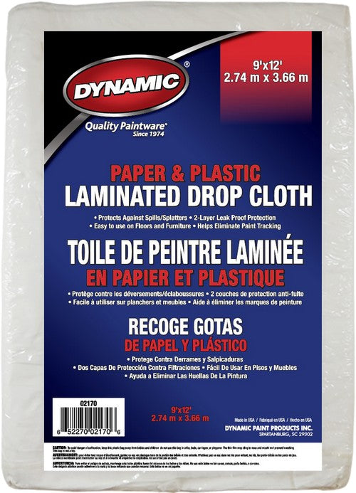 Dynamic 02170 9' x 12' Paper & Plastic Laminated Drop Cloth- Paintpourri