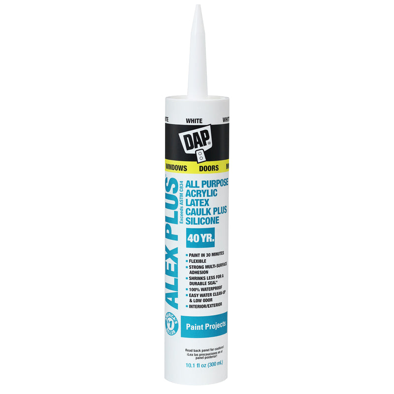 Dap 18101 10.1oz White Alex Plus Siliconized Caulk 35 YR- Paintpourri