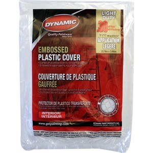 Dynamic 00380 9' x 12' .3mil Embossed Clear Plastic Flat Packed Drop Cloth- Paintpourri